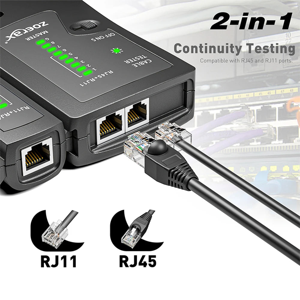 ZOERAX Network Ethernet Cable Tester for LAN RJ45 Cat5 Cat5e Cat6 Cat6a Cat7 UTP/Shielded Cable and RJ11 RJ12
