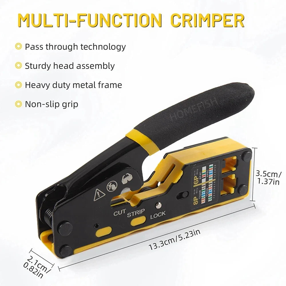 HOMEFISH 6088 Through-Hole Wire Crimper 8P6P Dual-Use Pliers for RJ45 Punch-Down RJ45 Crystal Head