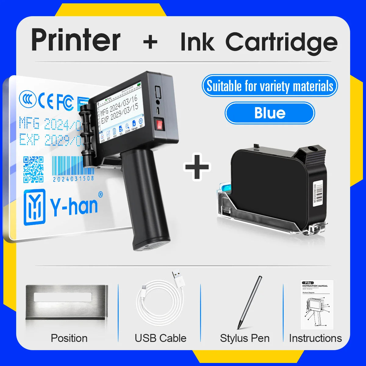 Yhan 12.7mm Portable Inkjet Printer Unencripted for Expiry Date Barcode QR Code Batch Numbers Best Value Logo Printing