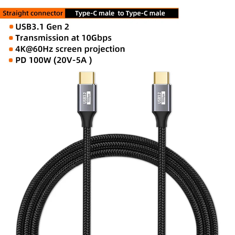 USB C 3 Gen2 10Gbps Extension Cable Type C to C PD 100W QC4.0 3.0 5A Fast Charging Cable For MacBook Pro 4k 60Hz Video Cable