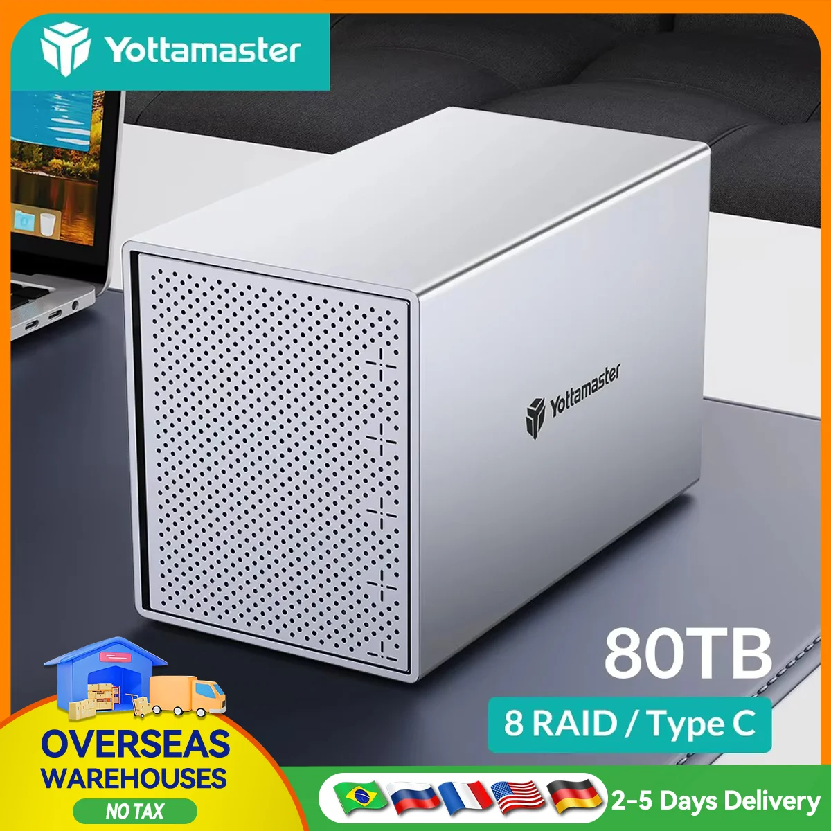 【Local Warehouse!】Yottamaster Aluminum PS500C3 USB3.1 Type C External Hard Drive Enclosure for 2.5" 3.5" SATA HDD SSD Storage