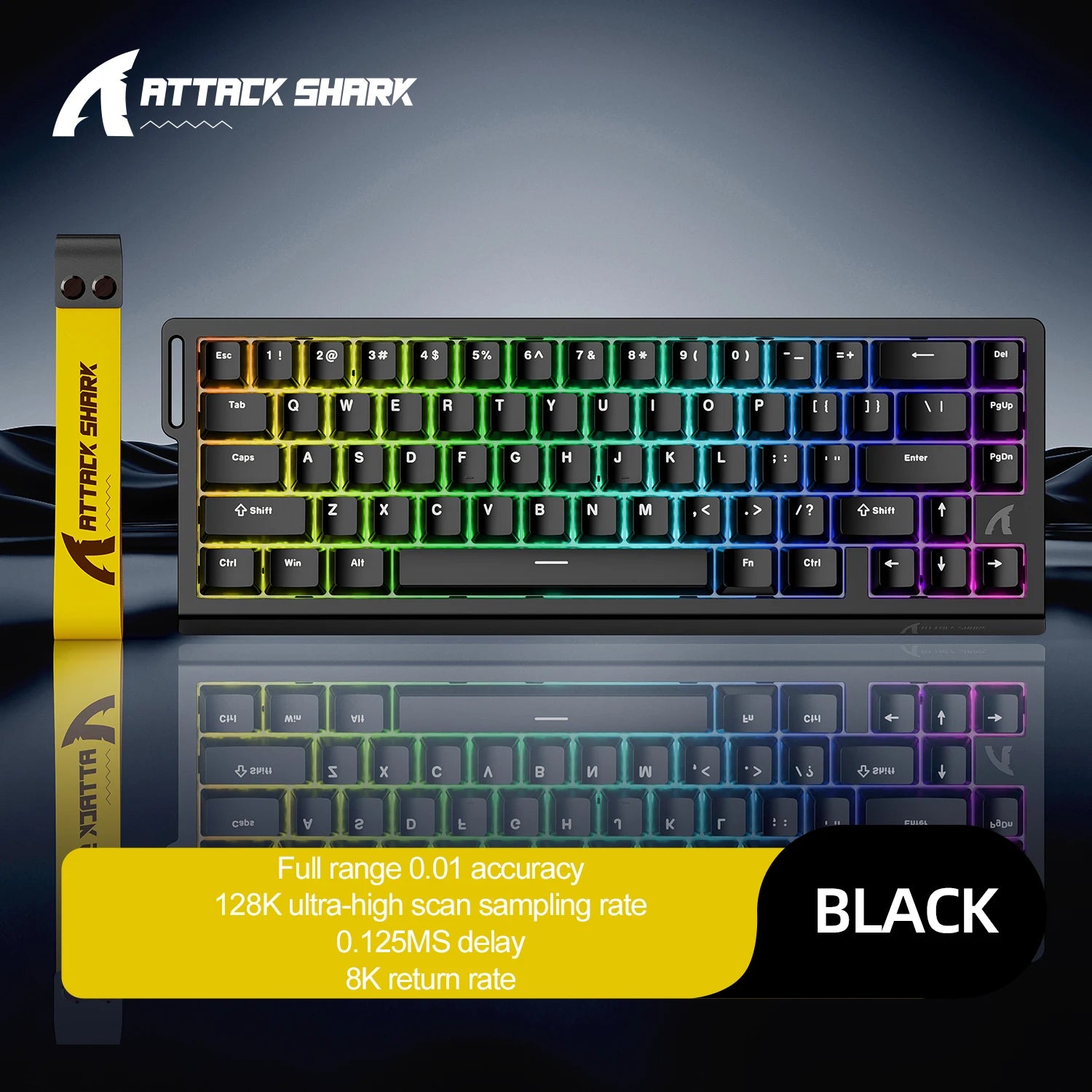 ATTACK SHARK X68HE Wired RGB Keyboard for PC Gaming with PBT Double-Shot Keycaps, 0.01mm Rapid Trigger Accuracy, 128K Scan Rate