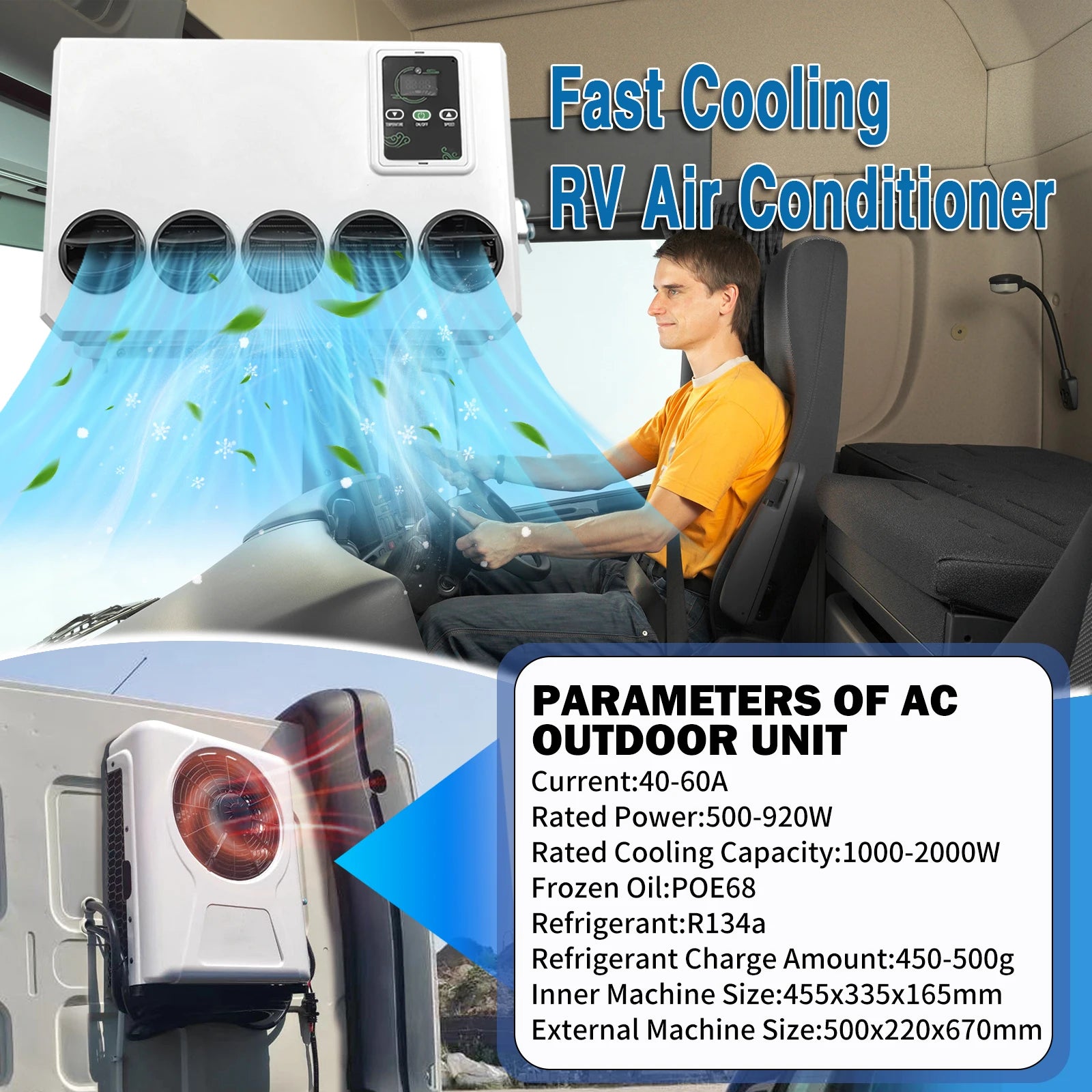 Treeligo 12V Universal Electric Air Conditioner 12V RV Automotive Split Air Conditioning Car Truck Parking Camper Van Tractor