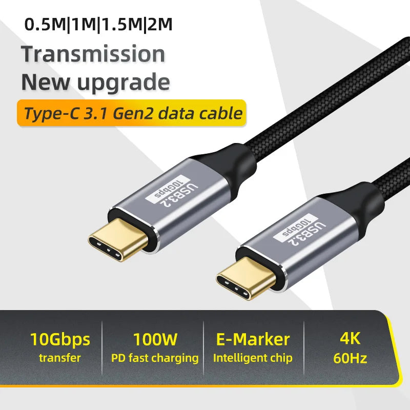 USB C 3 Gen2 10Gbps Extension Cable Type C to C PD 100W QC4.0 3.0 5A Fast Charging Cable For MacBook Pro 4k 60Hz Video Cable