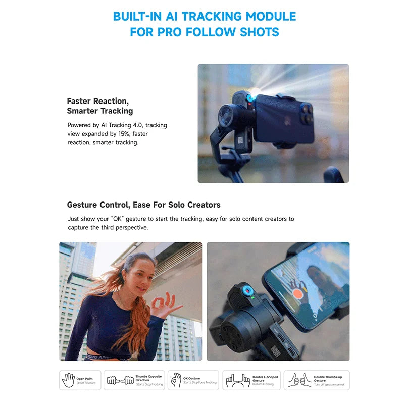 FeiyuTech SCORP Mini 3 Kit Gimbal Stabilizer with Built-in 4.0 Intelligent AI Tracking for Mirrorless Action Camera & Smartphone