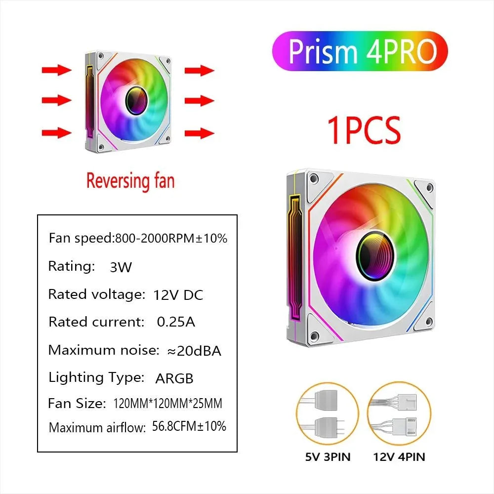 PRISM 4 RS 12cm ARGB 4 Pin Computer Case Fan Quiet Cooling 12V Large Air Volume 1200RPM for Desktop Gaming PC Build
