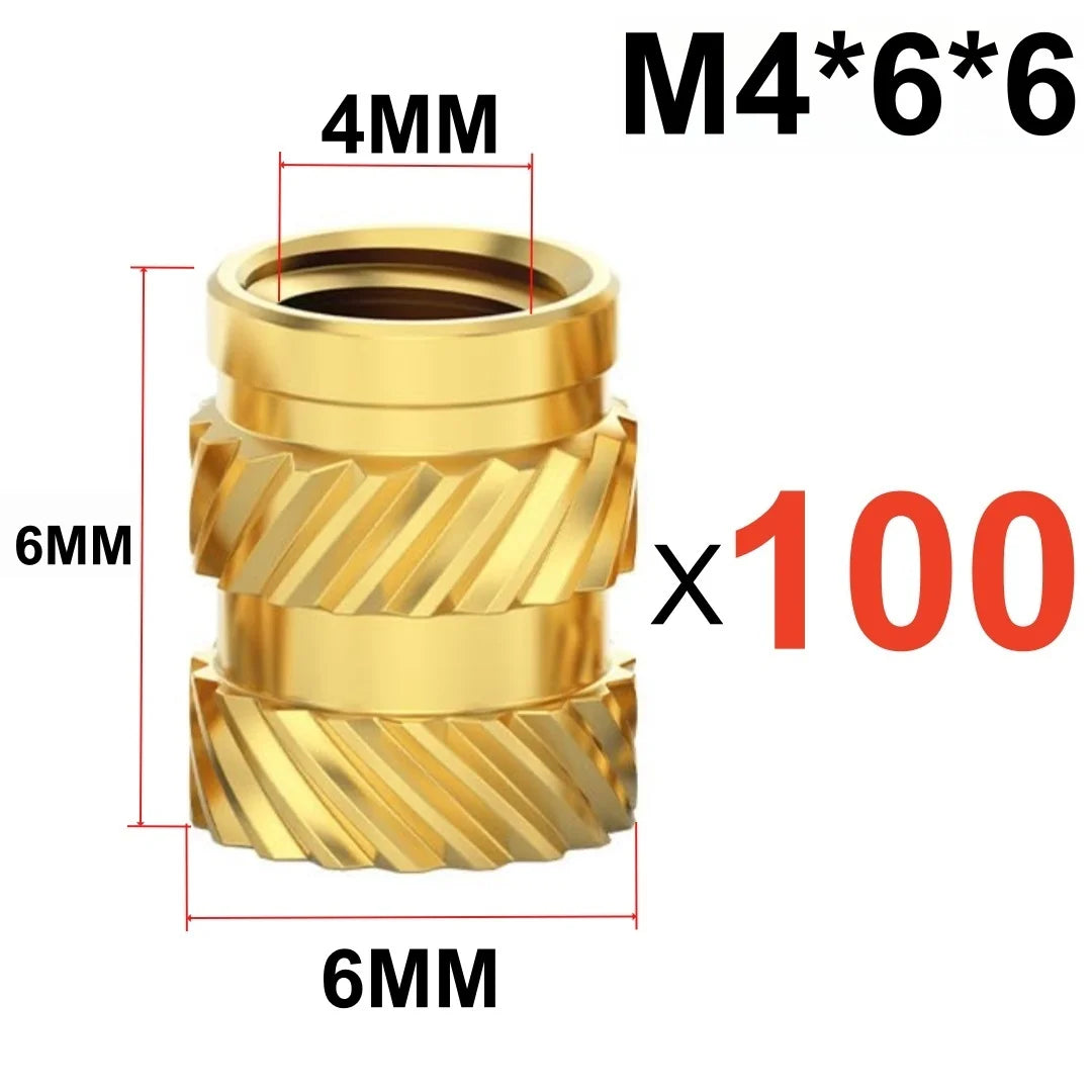 50/100 Pcs Heat Insert Embedment Nut M3 M4 M5 Threaded Knurled Brass Screw Nuts For 3D Printer Voron 2.4 And Others