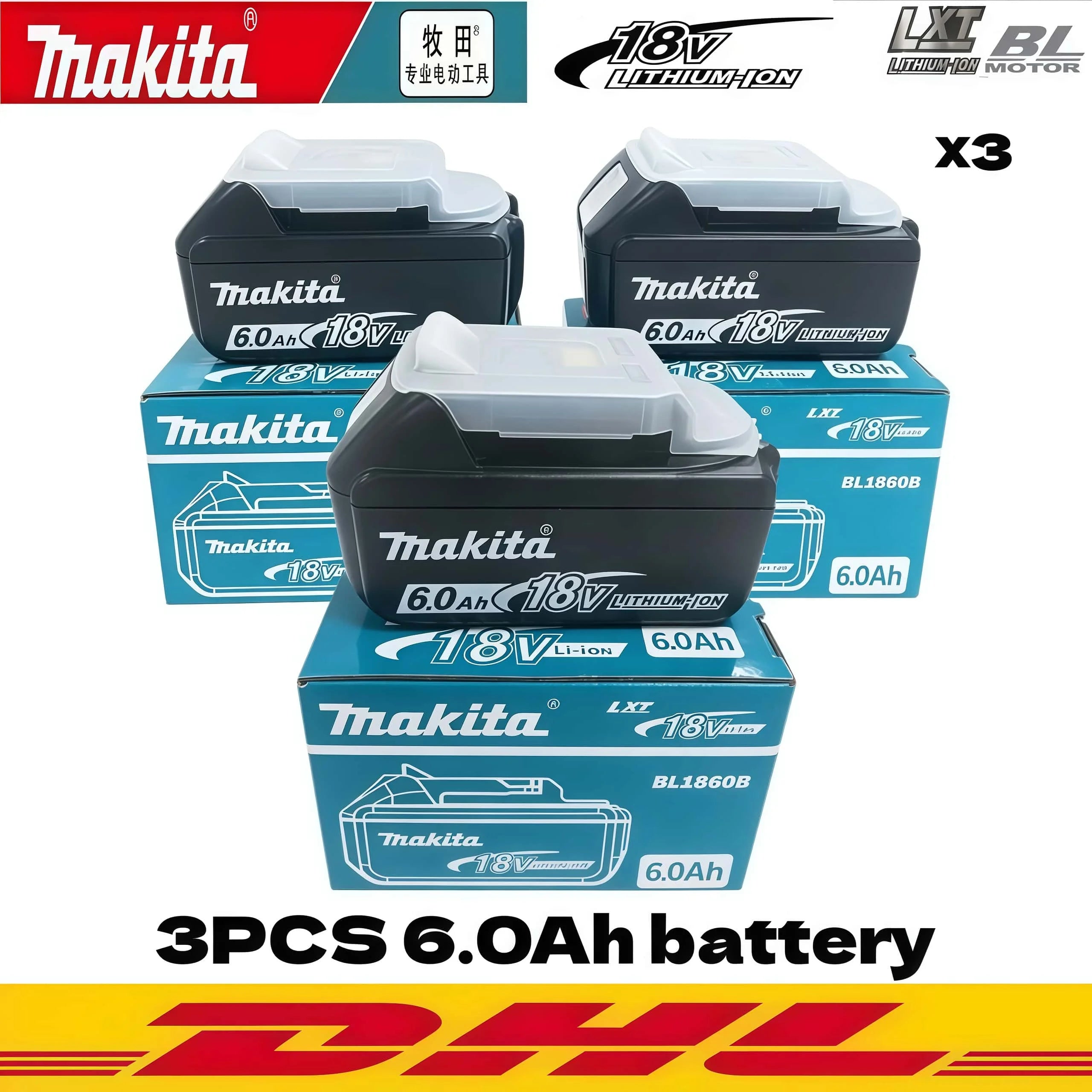 Genuine Makita 6AH BL1860B 18V Battery Power Tool Lithium-Ion Substitute LXT BL1850B BL1840B, Suitable for Use with BMS18V Screw