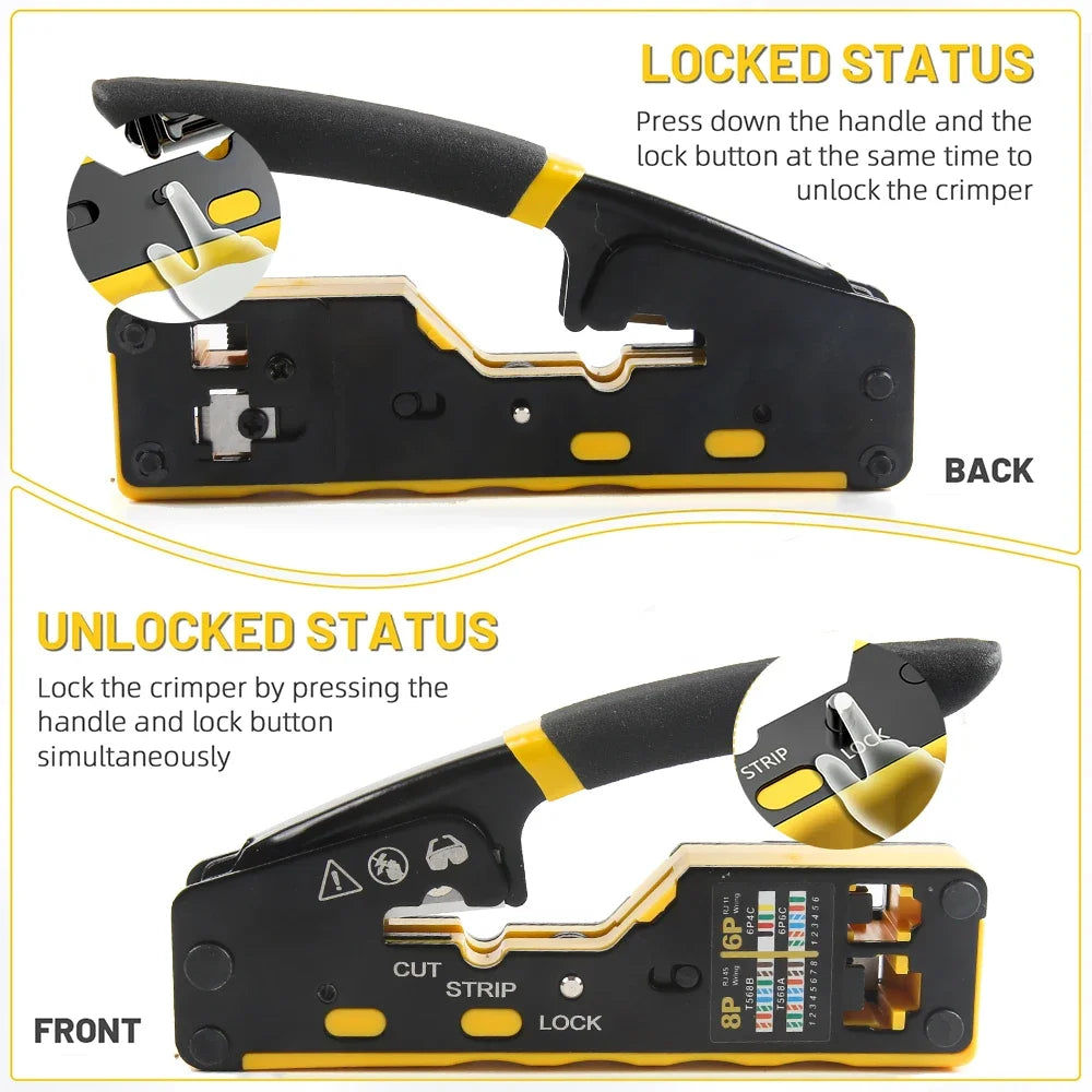 HOMEFISH 6088 Through-Hole Wire Crimper 8P6P Dual-Use Pliers for RJ45 Punch-Down RJ45 Crystal Head