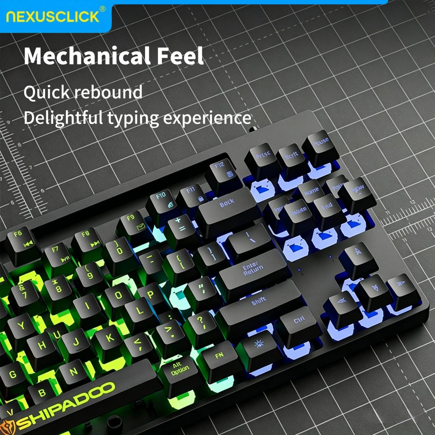 NexusClick Hot Sale 87 keys Backlit Mechanical Feel Keyboard, Wired Gaming Keyboard waterproof Luminous keycap for Laptop Office