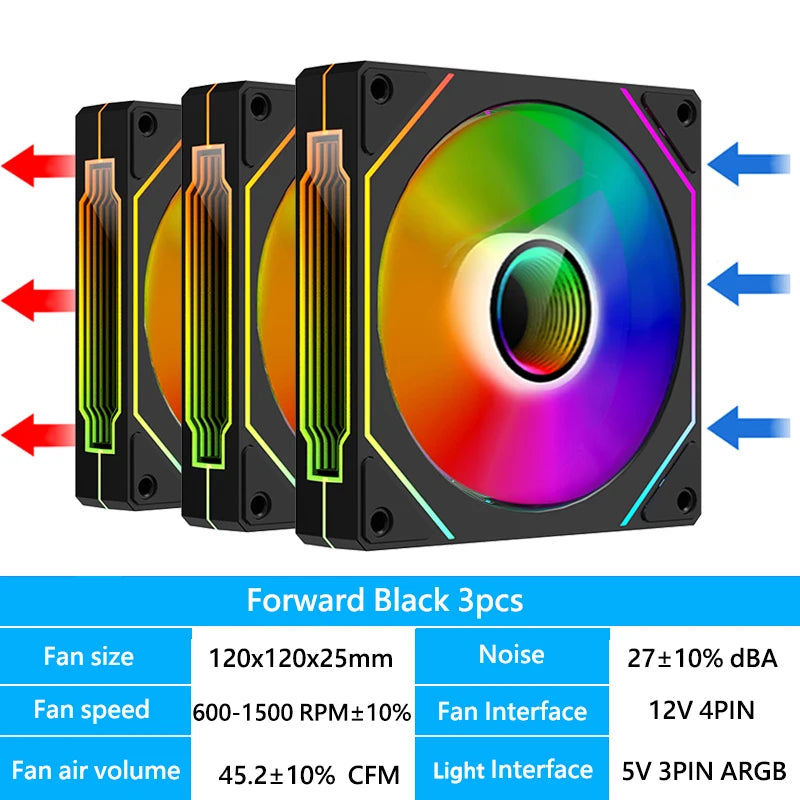 Veebyte PRISM 4 PRO Computer Chassis Fan 120mm 5V 3PIN ARGB 4 Pin PWM Quiet Cooling Fan 12V Large Air Volume 45.2CFM/600-1500RPM