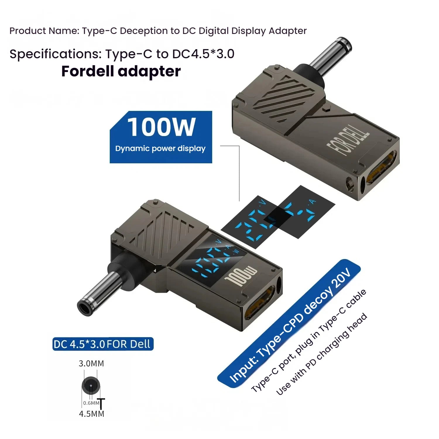 PD 100W Laptop Power Charger Converter Female Type-C To DC Male Jack Plug Supply Adapter Connector 5A For Notebook Computer PC