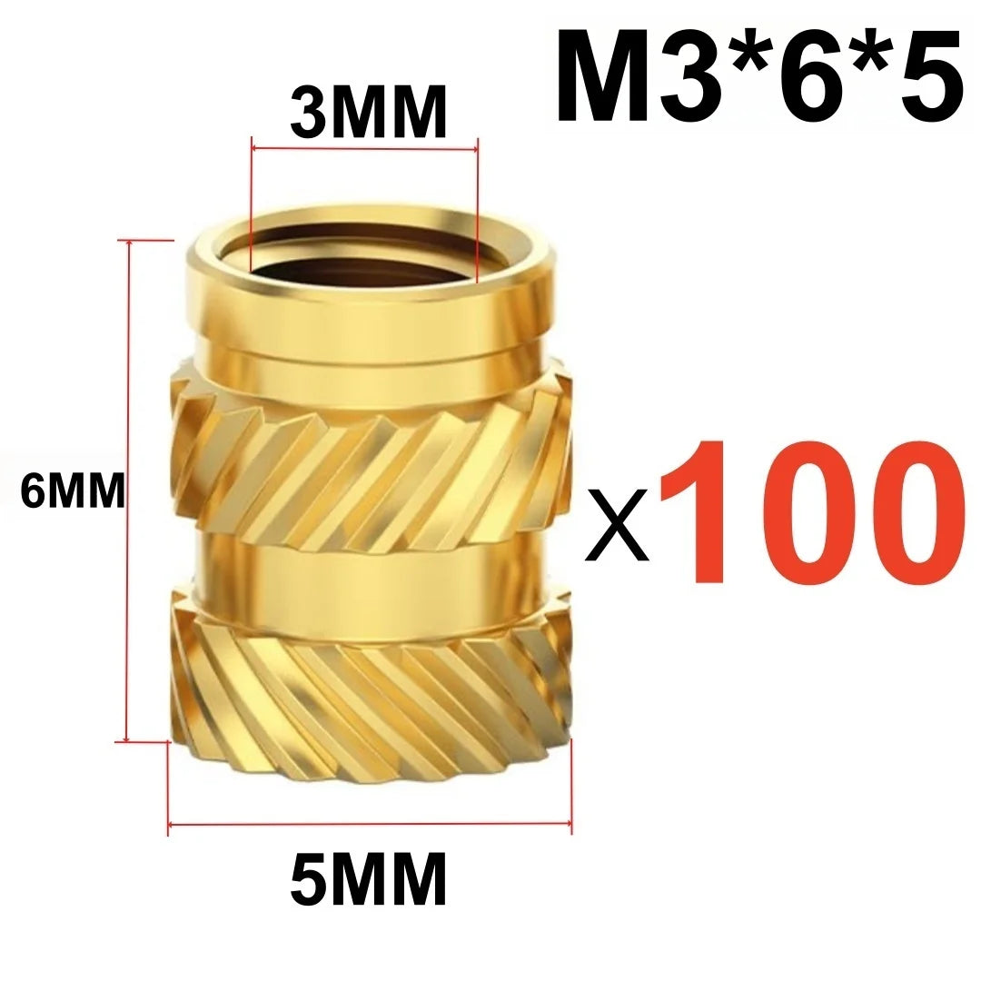 50/100 Pcs Heat Insert Embedment Nut M3 M4 M5 Threaded Knurled Brass Screw Nuts For 3D Printer Voron 2.4 And Others
