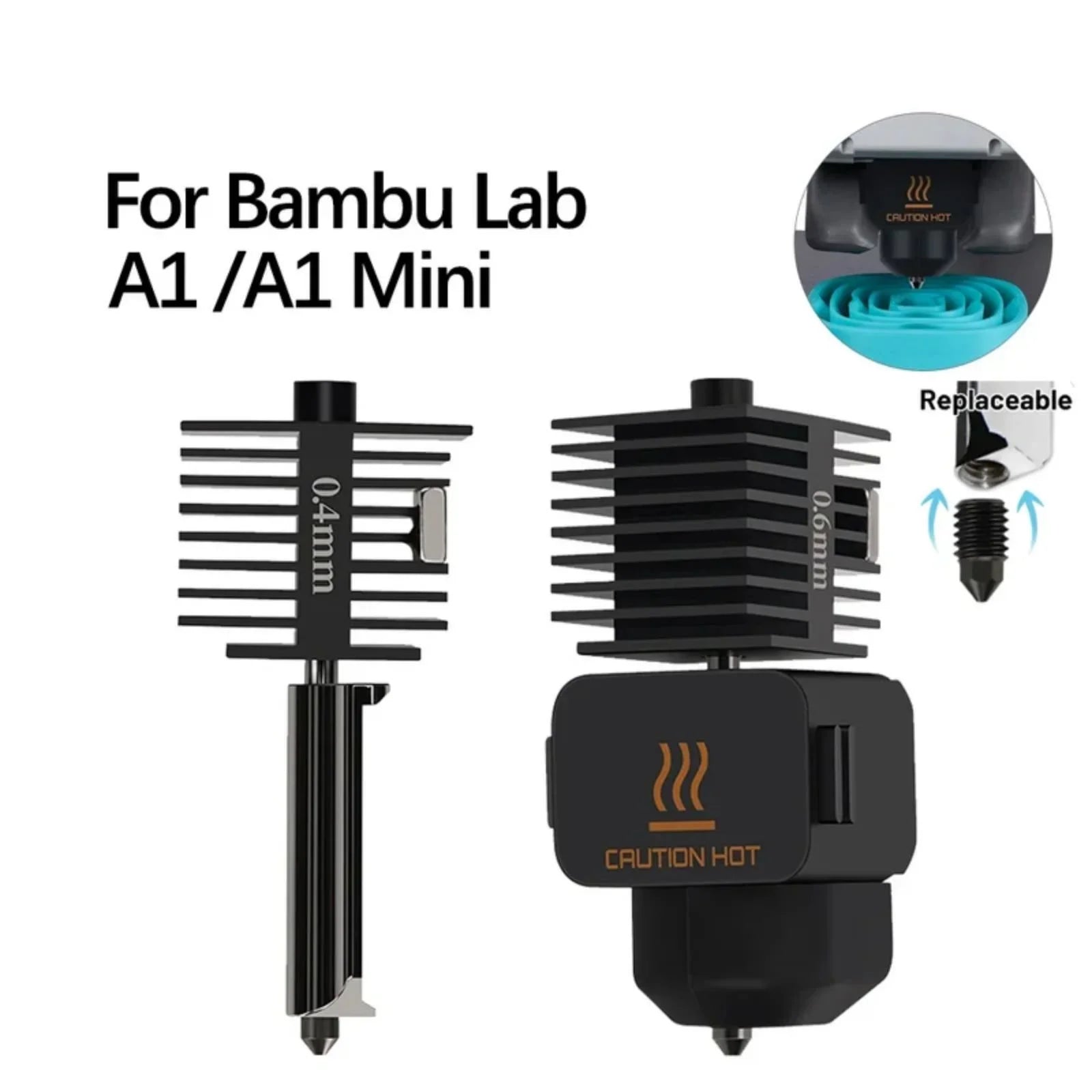 Hotend Kit For Bambu Lab A1/A1 Mini/A2L Fast Speed Hot End Assembly 0.2/0.4/0.6/0.8mm Hardened steel Nozzle 3D Printer Part