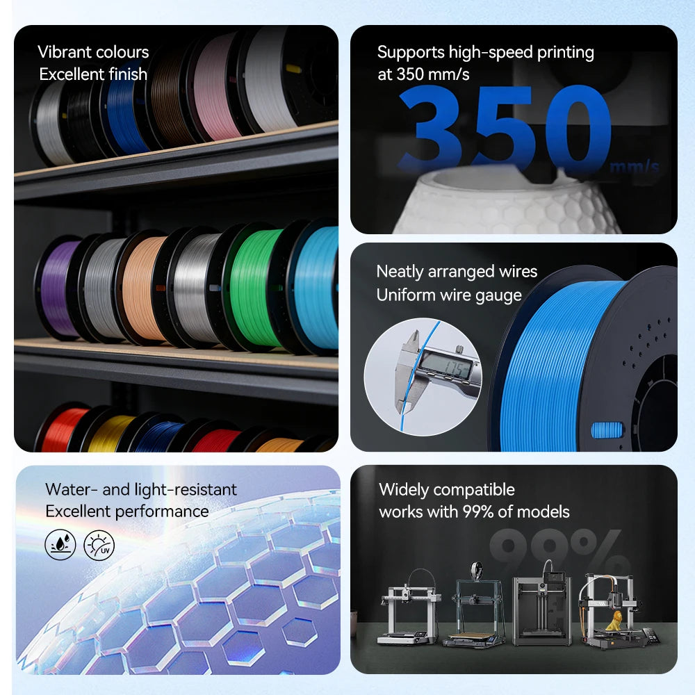 KINGROON 22LBS PETG or PLA Filament 3D Printer Filament 10 Rolls 1KG 1.75MM Eco-Friendly Good Toughness Mix Color Free Shipping