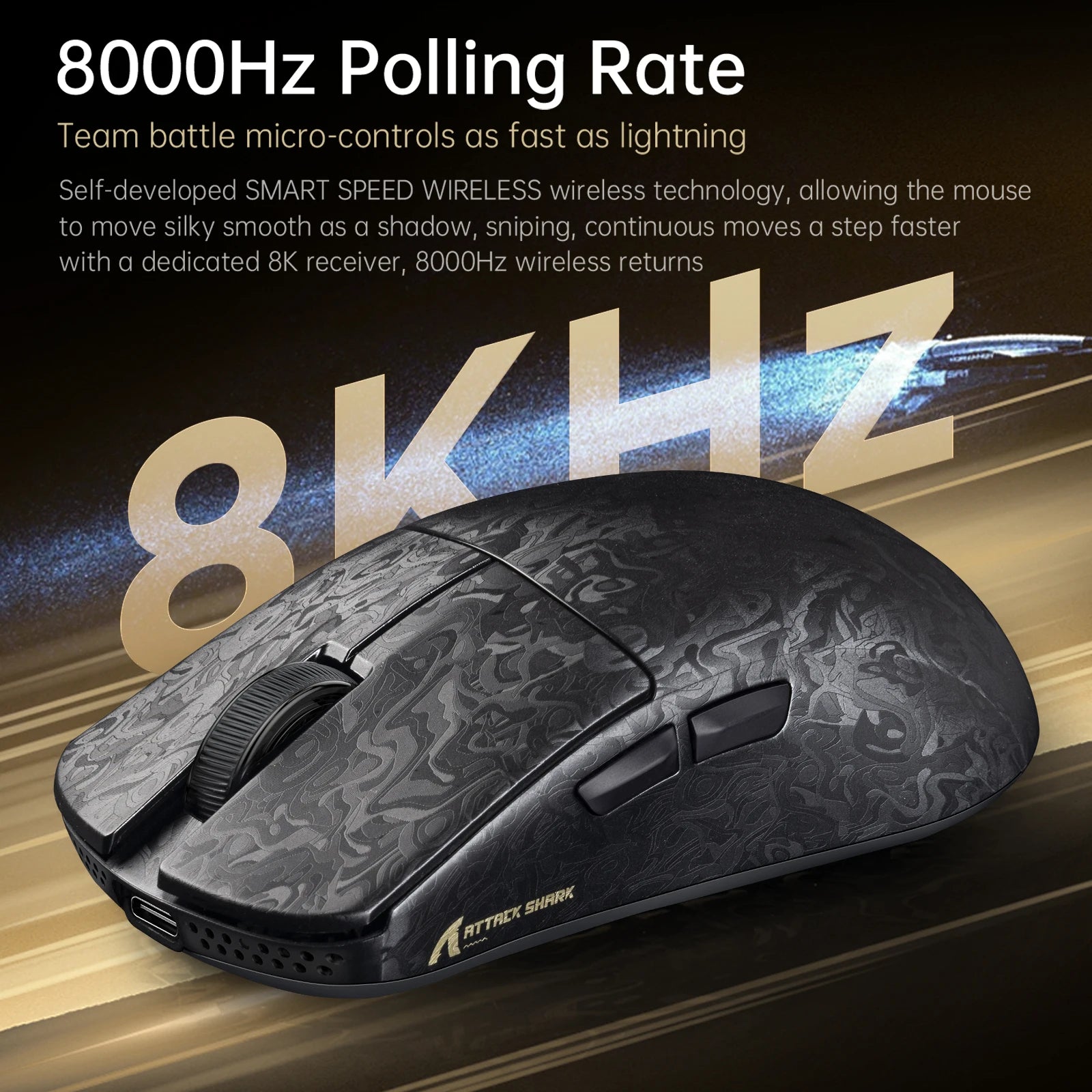 ATTACK SHARK R11 ULTRA Carbon Fiber Wireless Gaming Mouse, 8000Hz 49g 42000DPI, PAW3950MAX Nano-Metal Ice Coating BT/2.4G/USB-C
