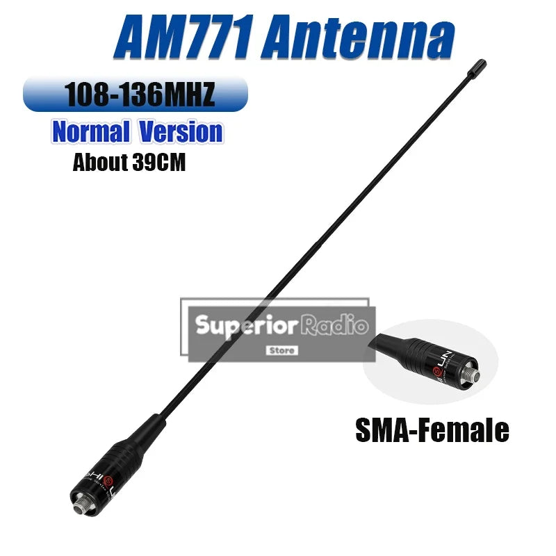 Walkie Talkie AM-771 Air Band Antenna 108-136Mhz BNC Connector For IC-A6 IC-A25 IC-A16 FTA-550L Radio SMA-F For DM-32 UV-K6 UVK5