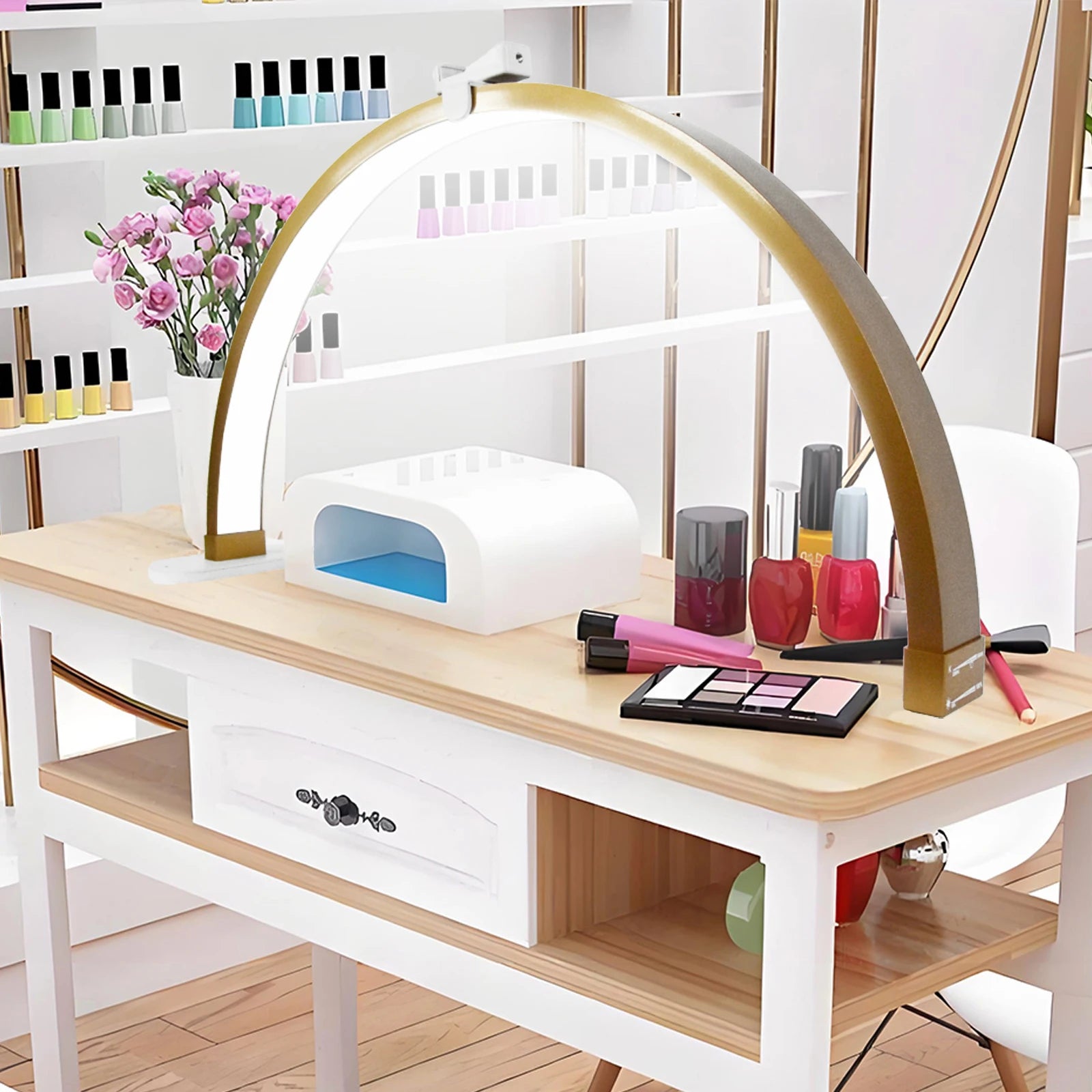 Fosoto Gold Half Moon Lamp 45W Nail Moon Light Manicure Beauty Salon LED Light Lash Lamp Manicure Lamp Nail Art Light