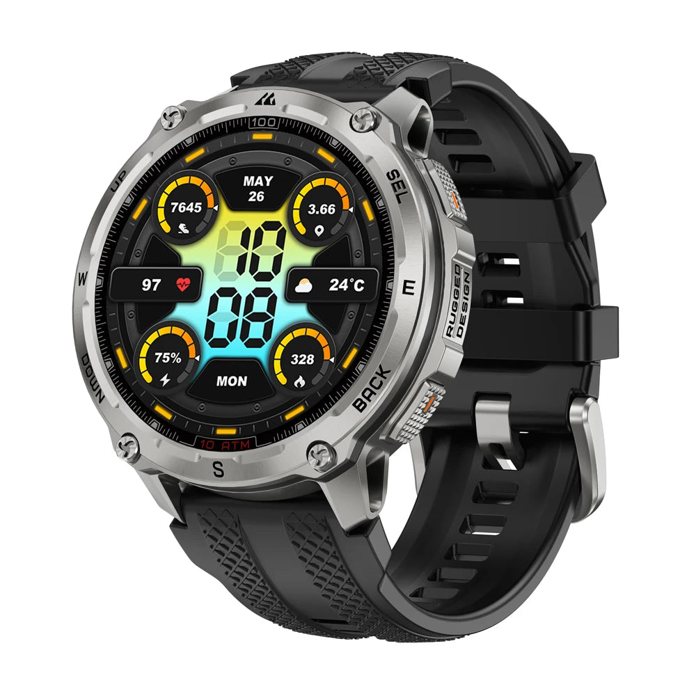 KOSPET Tank T4 Men's Rugged Smart Watch Military Grade GPS Stainless Steel 100M Waterproof 45M Freediving 24/7 Health Monitor