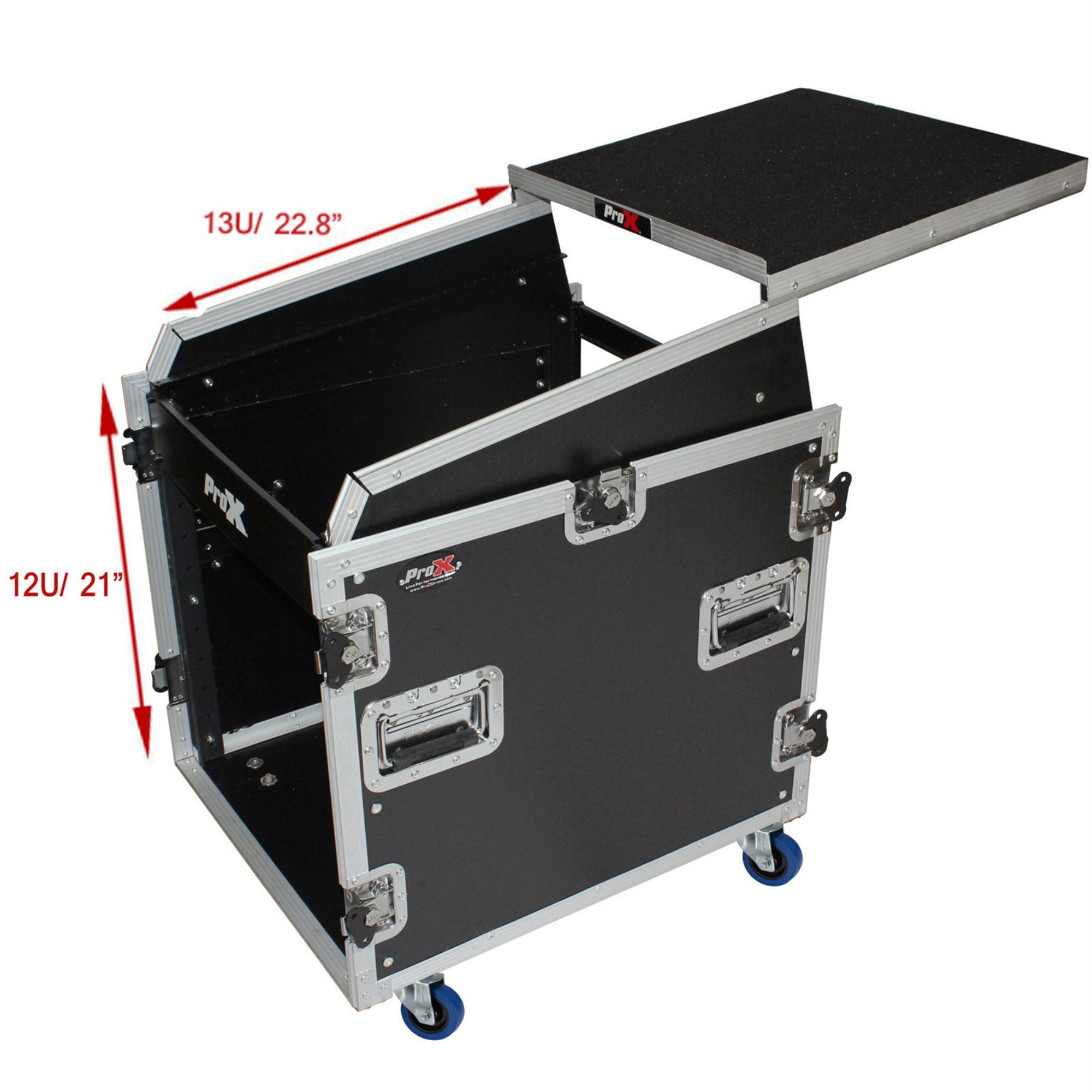 Prox T 12Mrss13Ult 13U Top Mixer/Dj 12U Rack Combo Flight Case W/Laptop Shelf And Casters