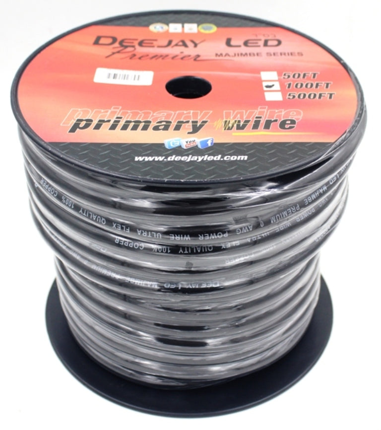 0Gauge 100 Foot Black Pure Copper Stranded Power Cable