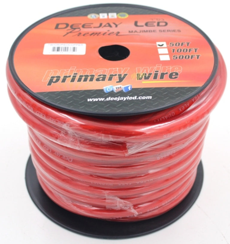 0Gauge 50 Foot Red Pure Copper Stranded Power Cable