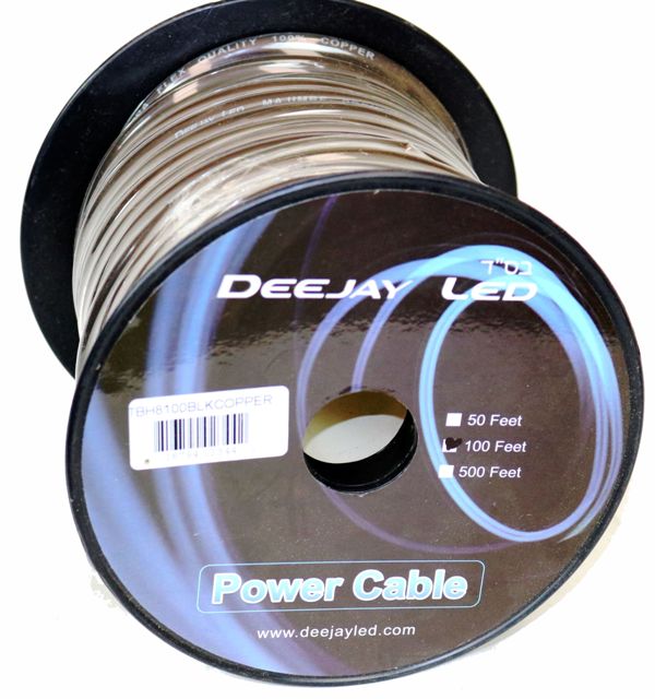 8-Gauge 100 Foot Black Copper Stranded Power Cable