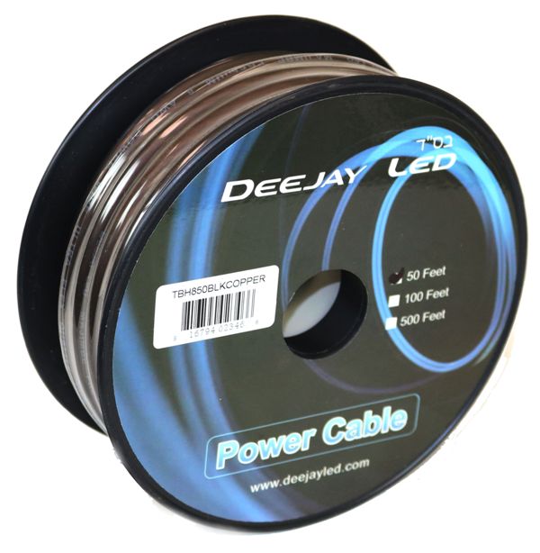 8-Gauge 50 Foot Black Pure Copper Stranded Power Cable