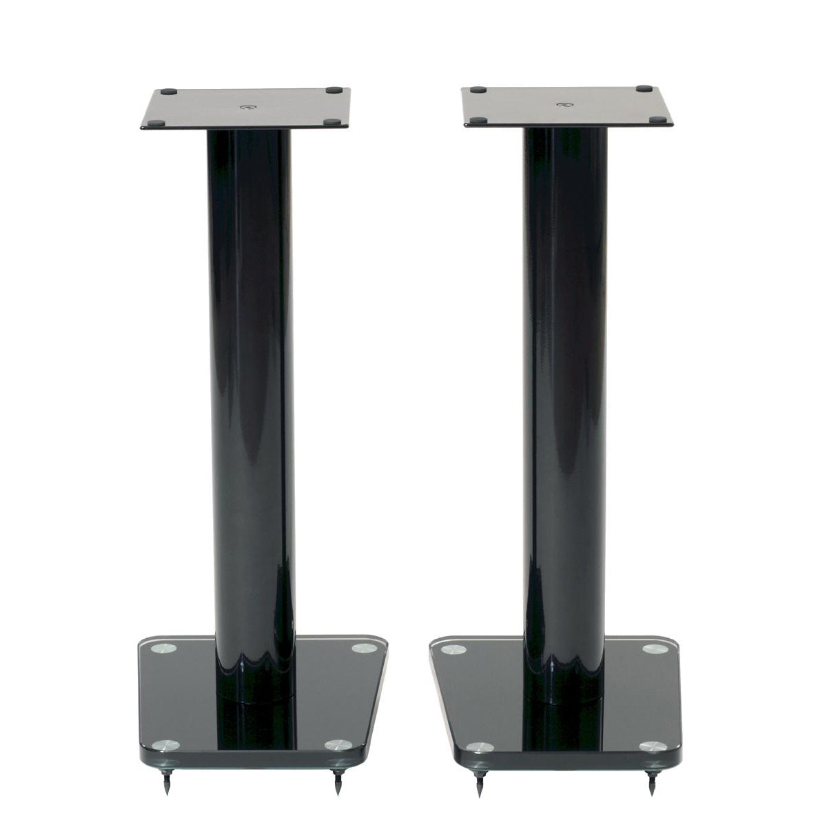 24'' Tempered Glass & Metal Speaker Stand In Gloss Black Finish. Sold As Pair
