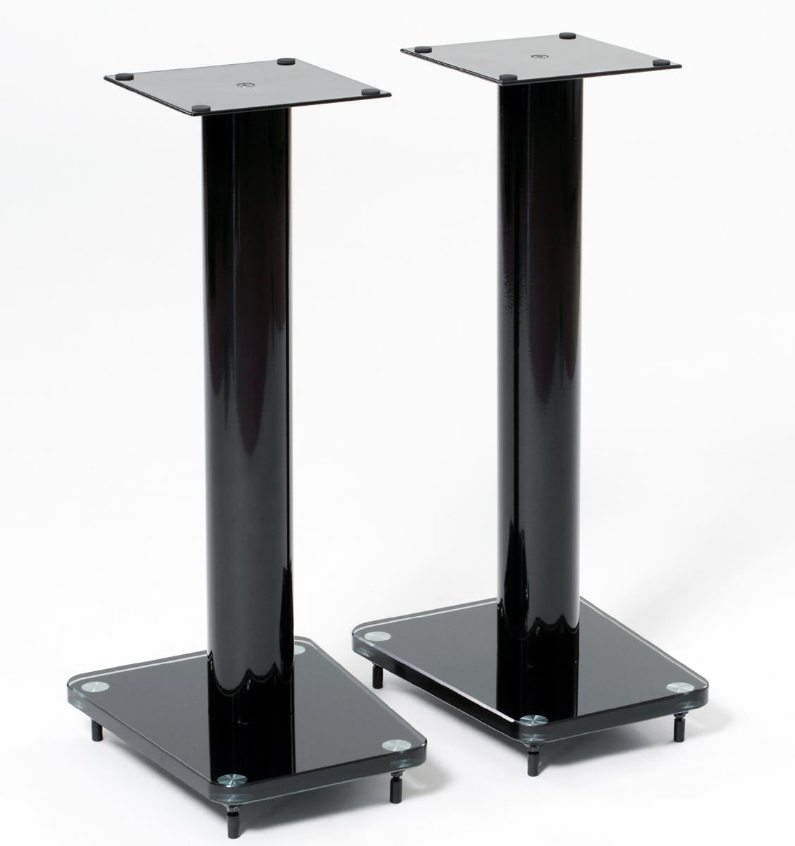 24'' Tempered Glass & Metal Speaker Stand In Gloss Black Finish. Sold As Pair
