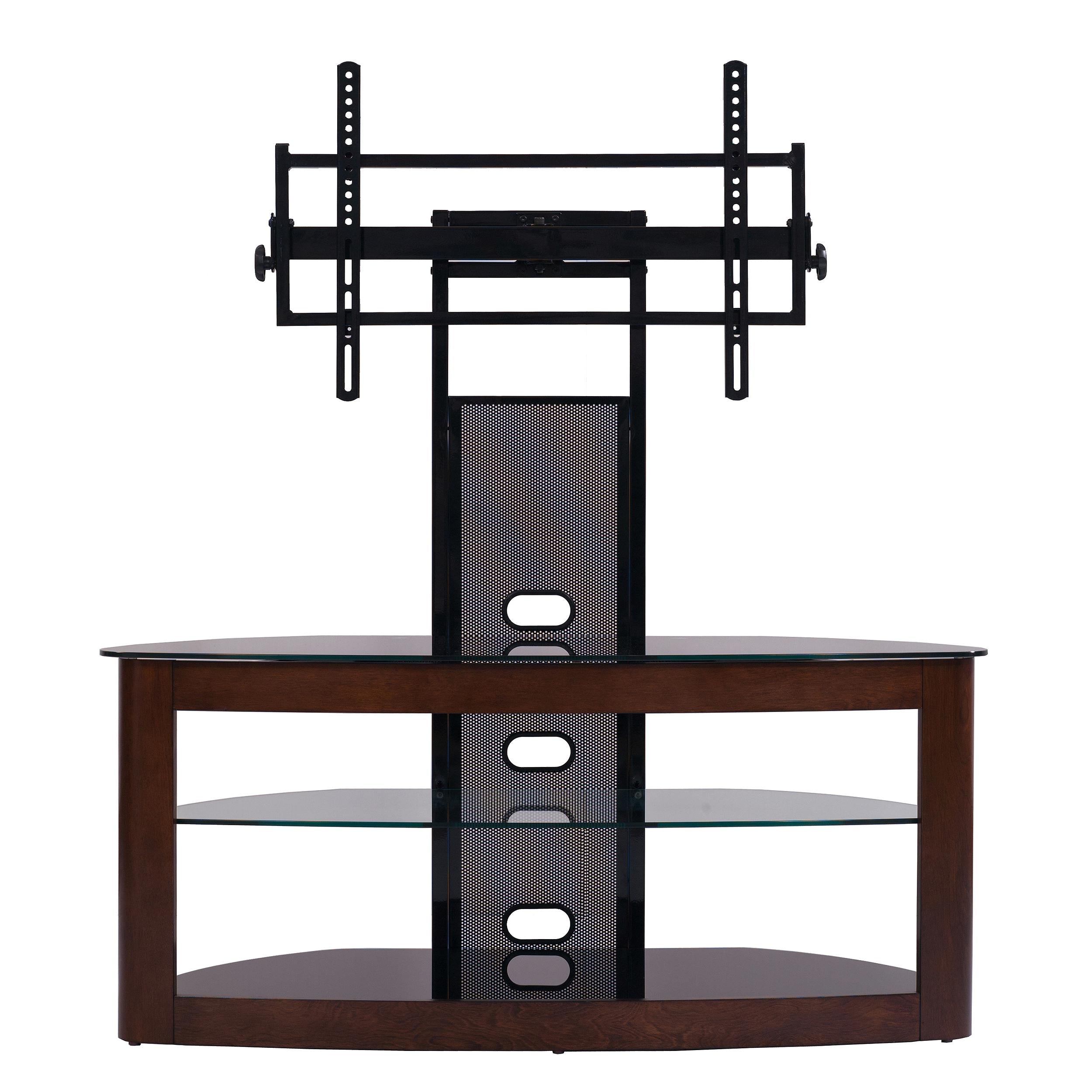 Flat panel TV mounting system w/ 3 AV shelves for up to 80 inch plasma or LCD/LED TVs  Dark Oak / Black