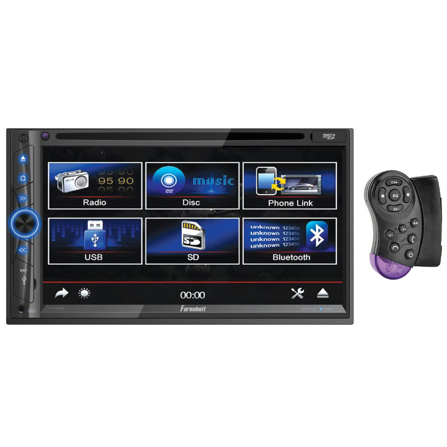 Farenheit 7'' Lcd Ddin Indash Dvd Player Bluetooth Android Phonelink Remote