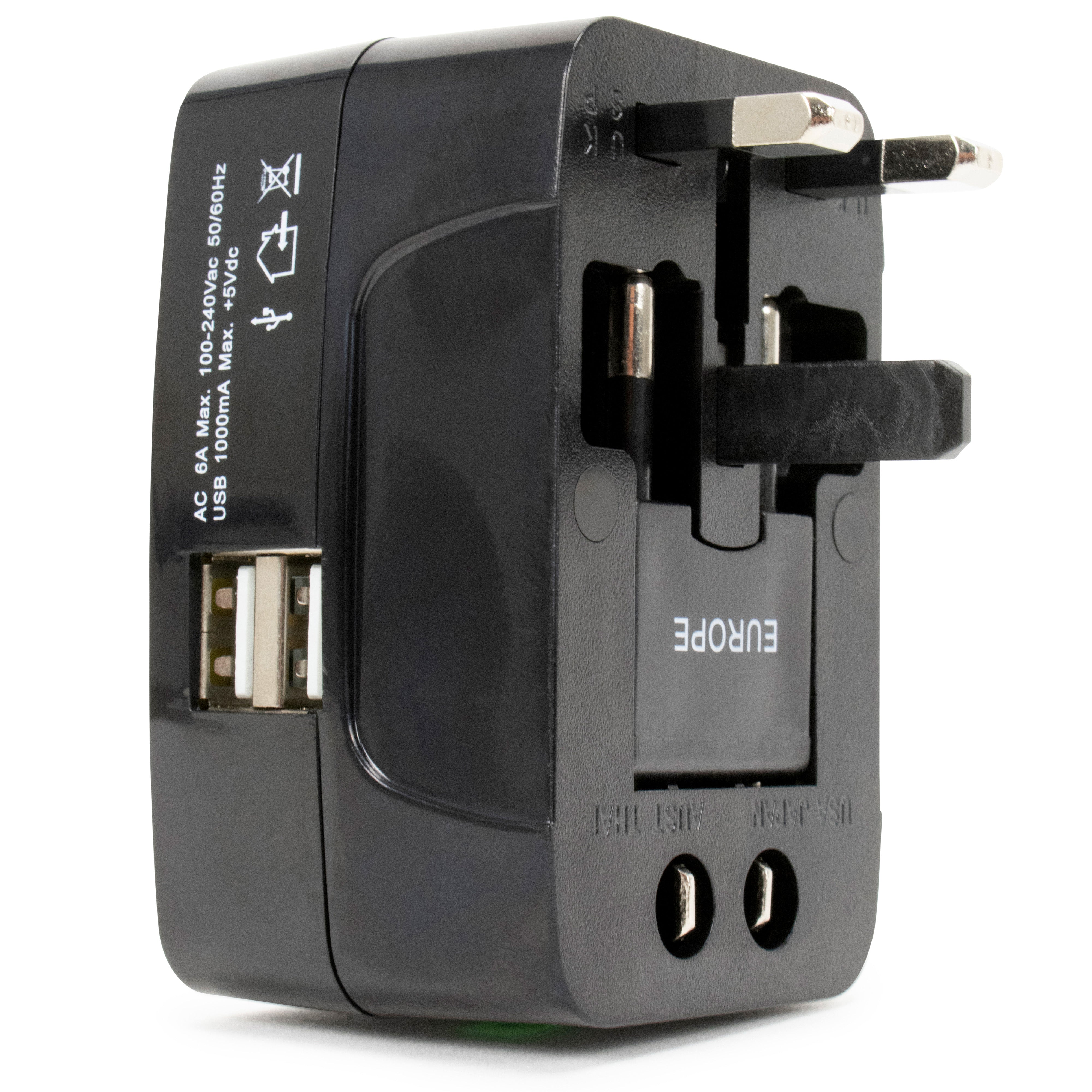 19V69 Italia International Travel Adapter With Two Usb Ports (Black)