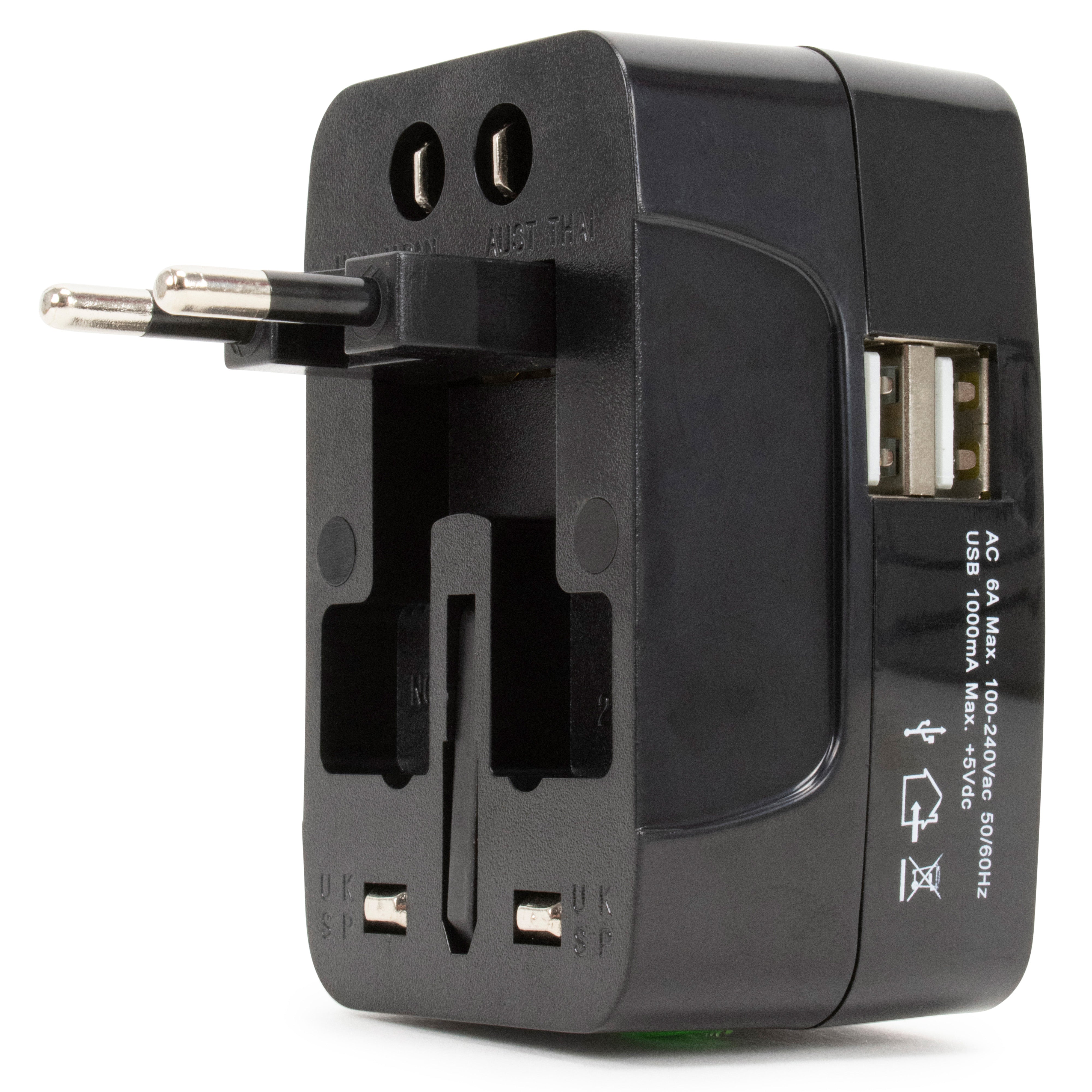 19V69 Italia International Travel Adapter With Two Usb Ports (Black)