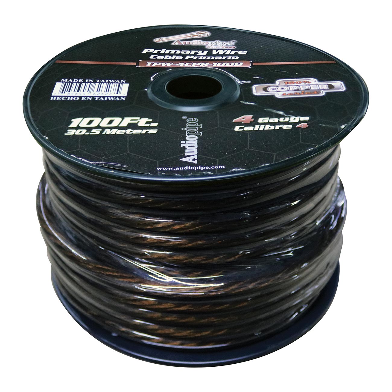 Audiopipe 4 Gauge 100% Copper Series Power Wire   100 Foot Roll   Black Pvc Outer Jacket