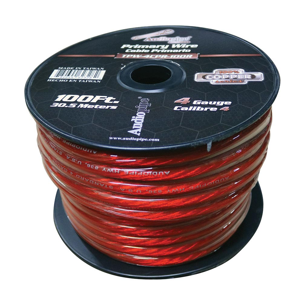 Audiopipe 4 Gauge 100% Copper Series Power Wire   100 Foot Roll   Red Pvc Outer Jacket