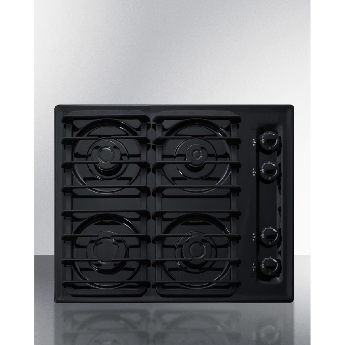 24'' Wide Cooktop With Four Sealed Burners, Black Porcelain Finish, And Cast Iron Grates; Made In The Usa