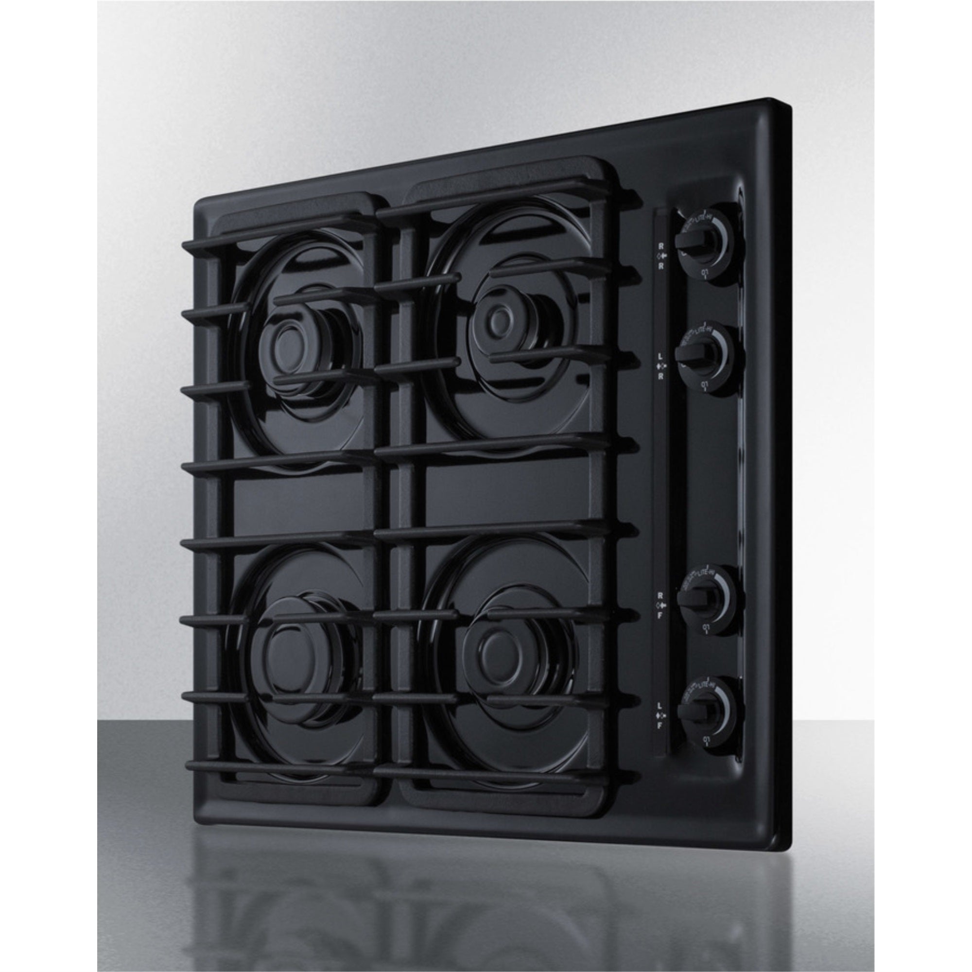 24'' Wide Cooktop With Four Sealed Burners, Black Porcelain Finish, And Cast Iron Grates; Made In The Usa