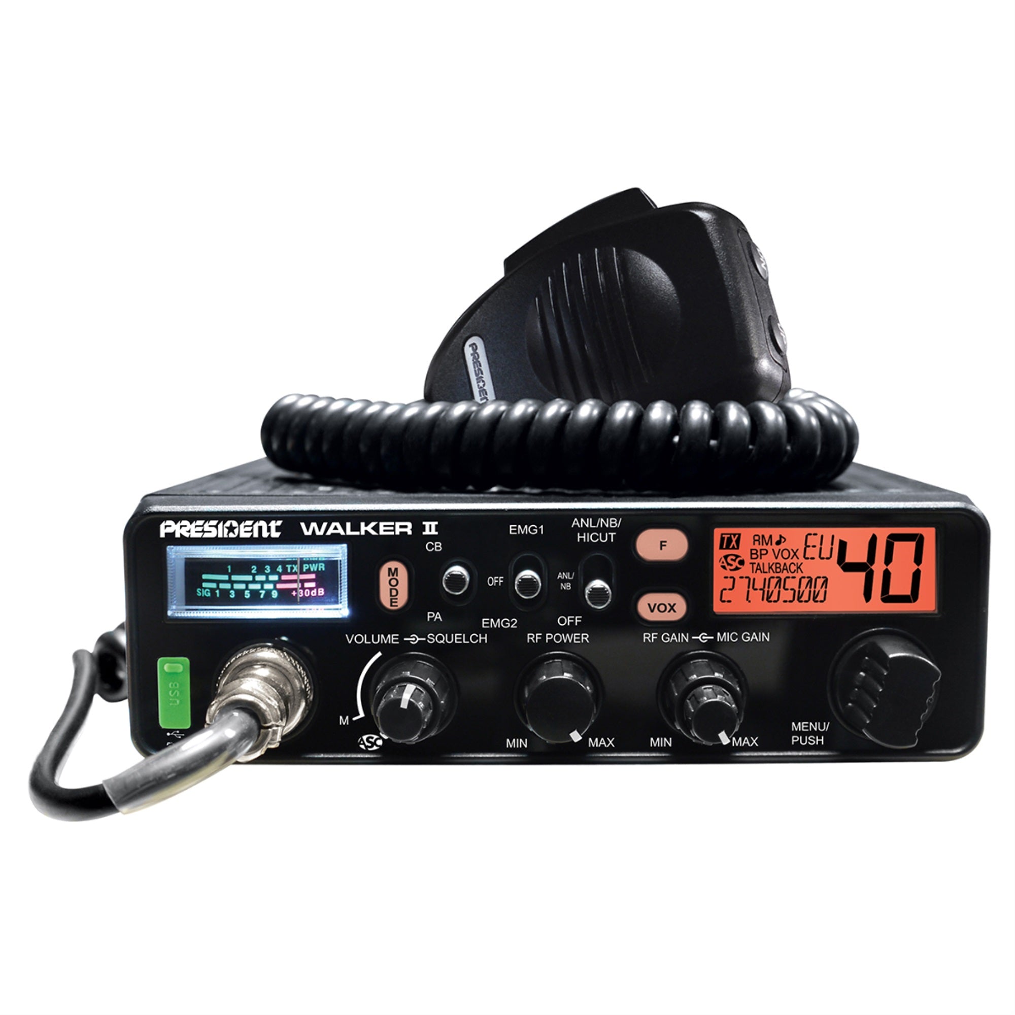 President Electronics Walker FCC CB Radio - 40 Channel Weather Alert and Auto Squelch Control Compact Radio for Truckers - Black