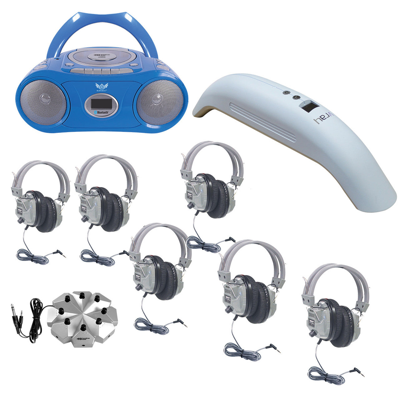 AudioAce Listening Center with Media Player 6 Person Bluetooth & CD & Cassette Listening Center Includes: 1 MPC 5050 Boombox. 1