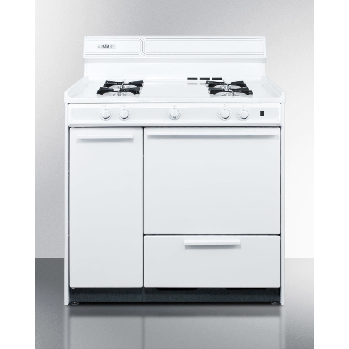 36'' Wide Gas Range In White With Open Burners, Storage Compartment, And Spark Ignition