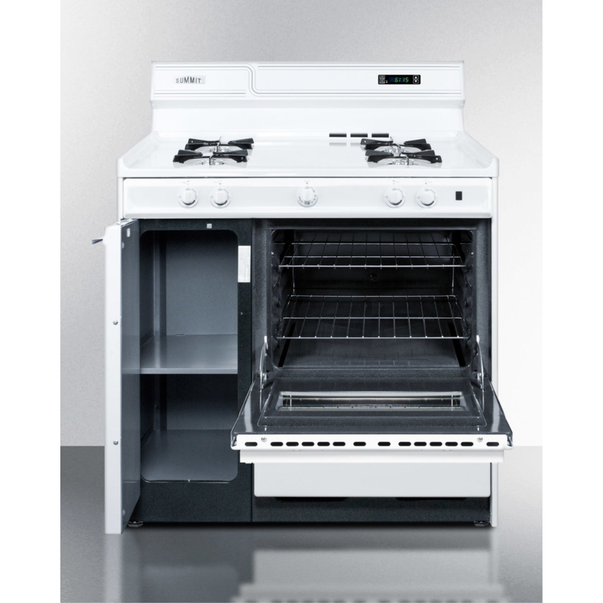 36'' Wide Gas Range In White With Open Burners, Storage Compartment, Oven Window, High Backguard, And Spark Ignition