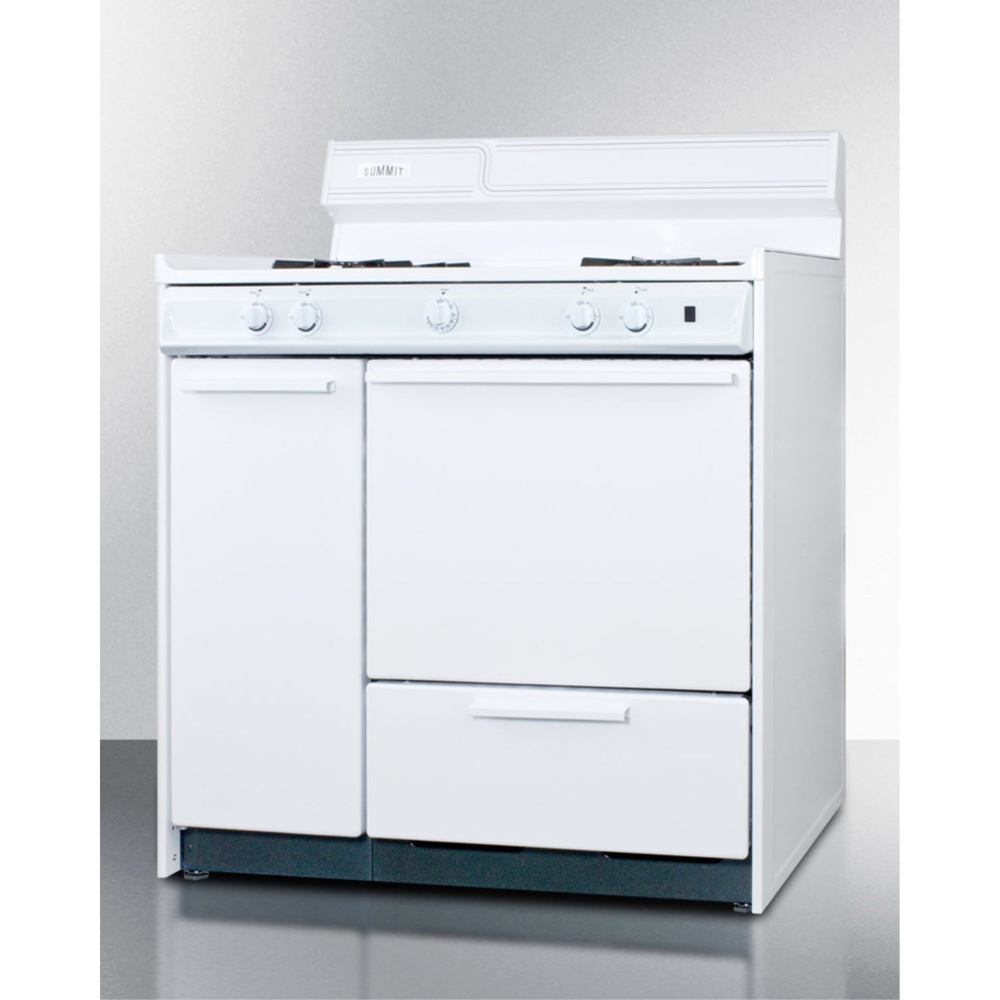 36'' Wide Gas Range In White With Open Burners, Storage Compartment, And Spark Ignition