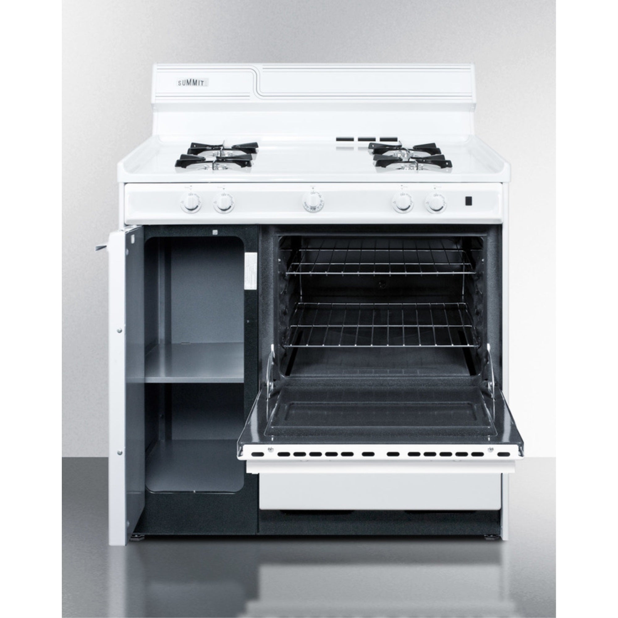 36'' Wide Gas Range In White With Open Burners, Storage Compartment, And Spark Ignition