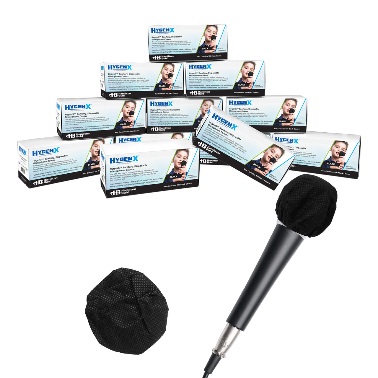 HygenX Sanitary Disposable Microphone Covers  Black, Master Carton 12 boxes of 100