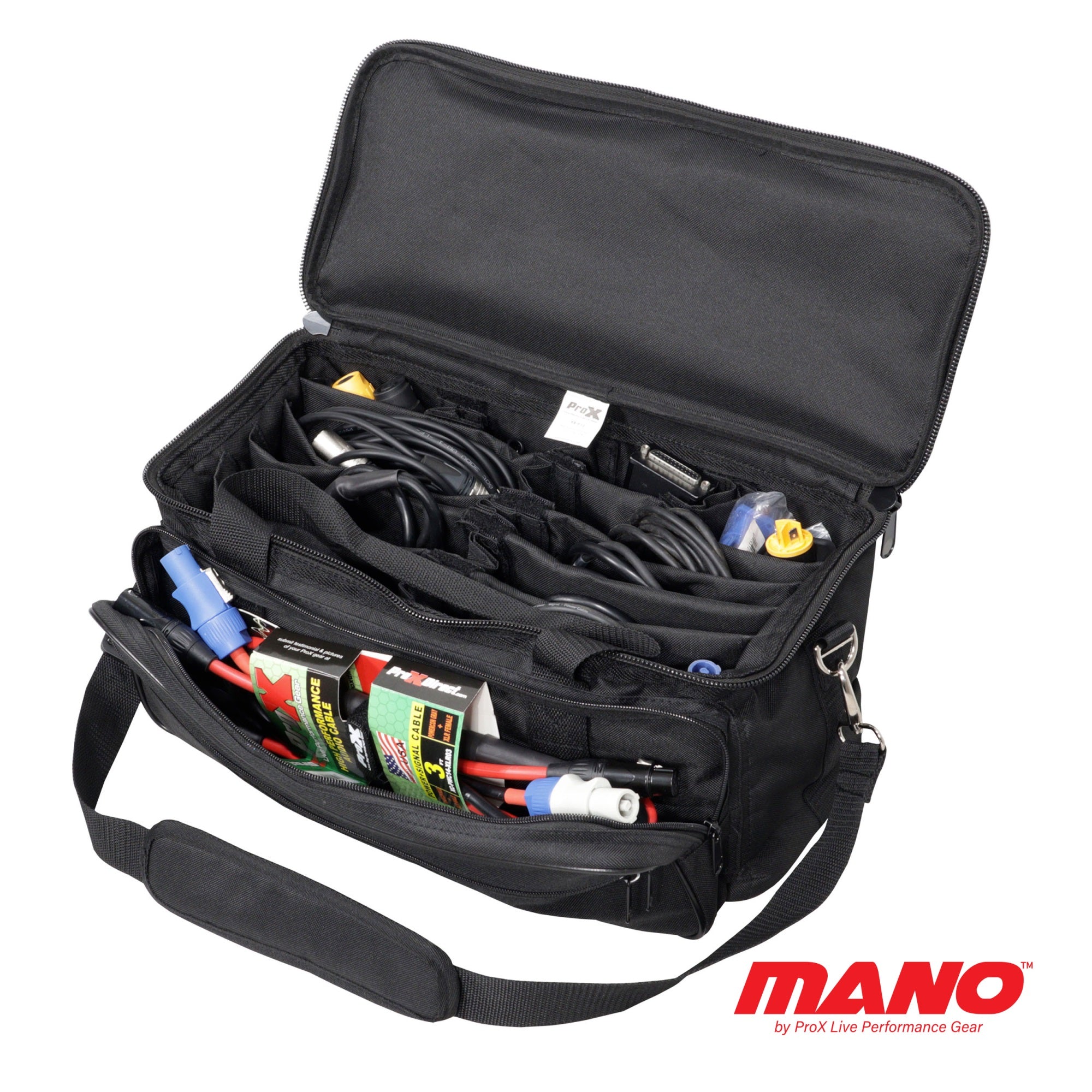 MANO Utility Carry Hand Bag Organizer with Dividers For Cables, LED Lighting, Tools, Mics, and Accessories.