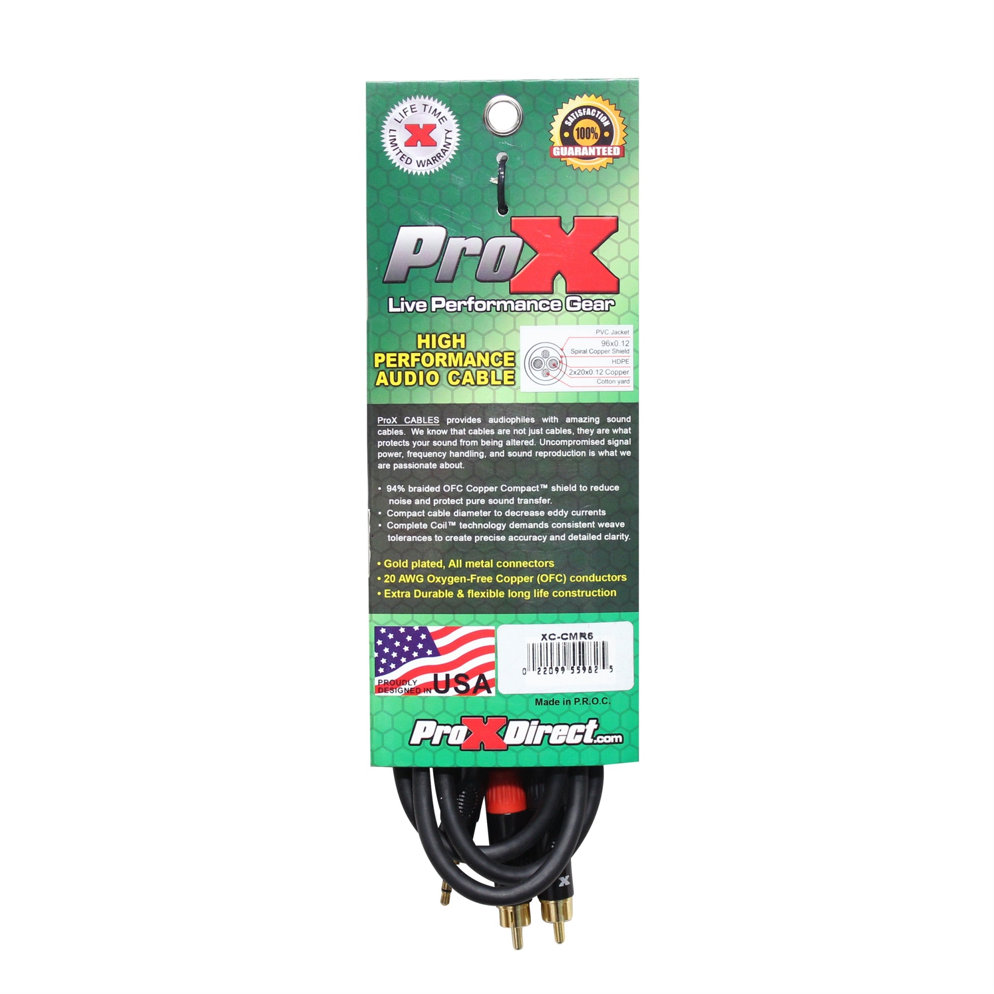 Prox Xc Cmr6 6 Ft High Performance 3.5Mm 1/8 Mini Trs To Dual Rca M Unbalanced Y Cable