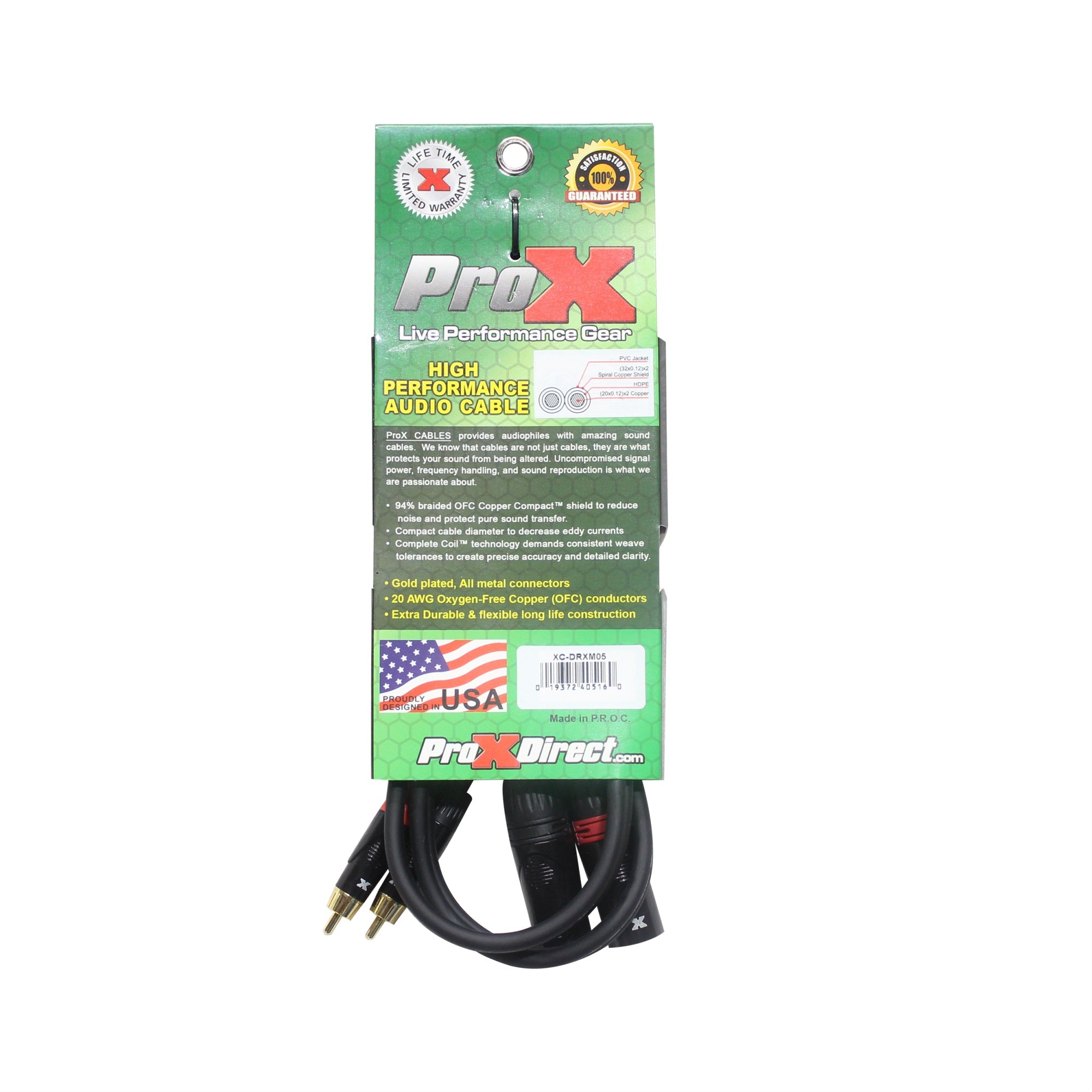 Prox Xc Drxm05 5 Ft. Unbalanced Dual Rca M To Dual Xlr3 M High Performance Audio Cable