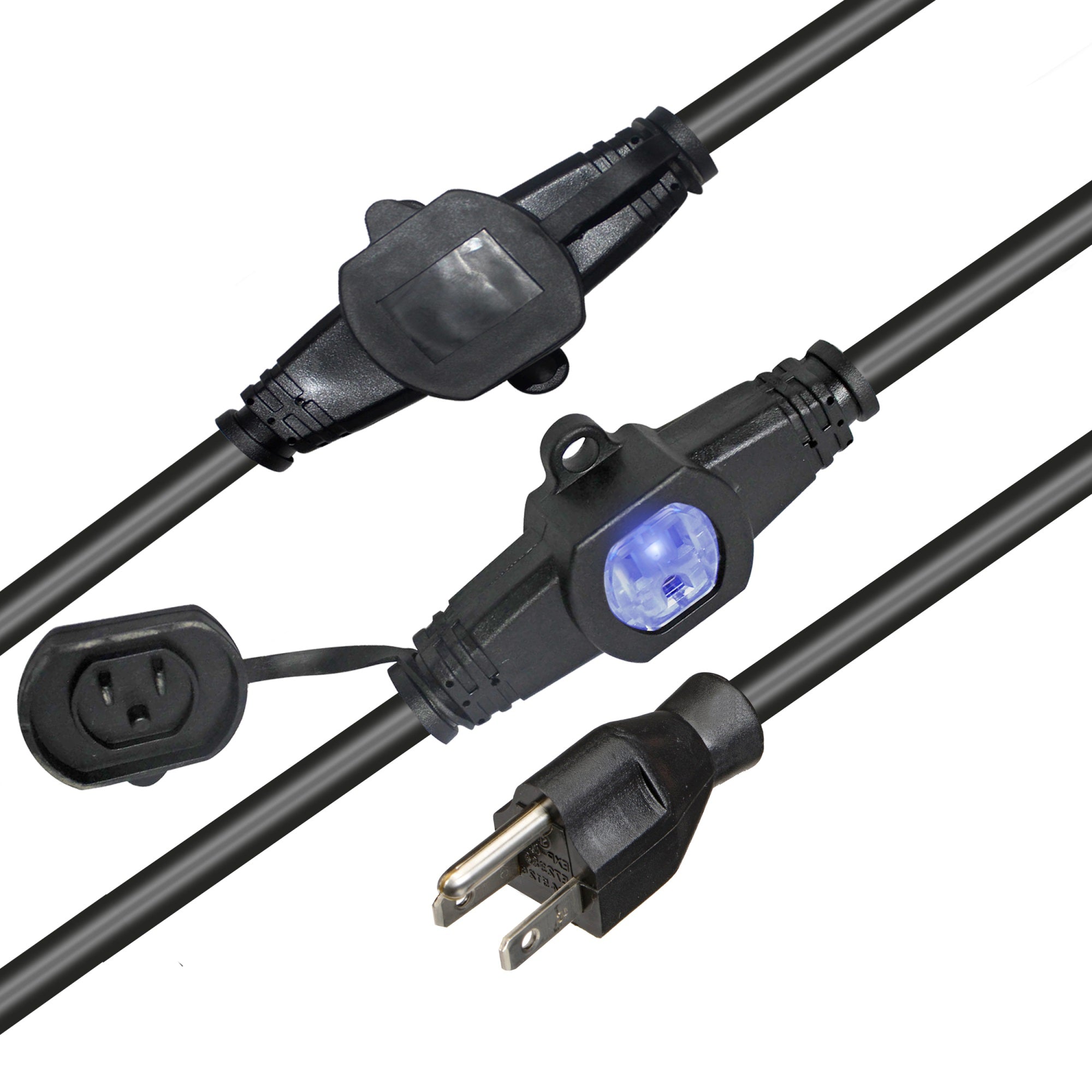 32 Ft. 120VAC NEMA 15 Male to 6 Socket Female PowerExtension Cord 123 AWG Black