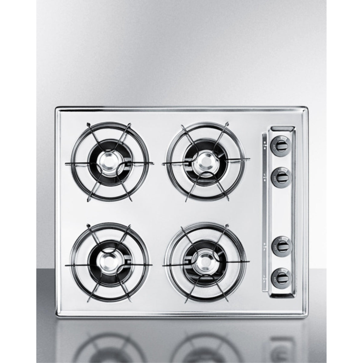 24'' Wide Open Burner Gas Cooktop In Brushed Chrome With Spark Ignition